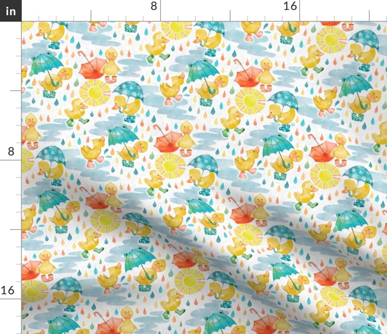 Baby Duck Rainy Days Muddy Puddles Welly Boots Puddle Jumping Blue Yellow Custom Printed Fabric by Spoonflower Various Fabrics by the Yard or Fat Quarter